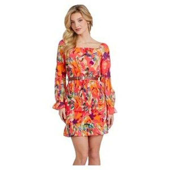 Guess Floral Blouson Off Shoulder Mini Dress - Picture 1 of 7